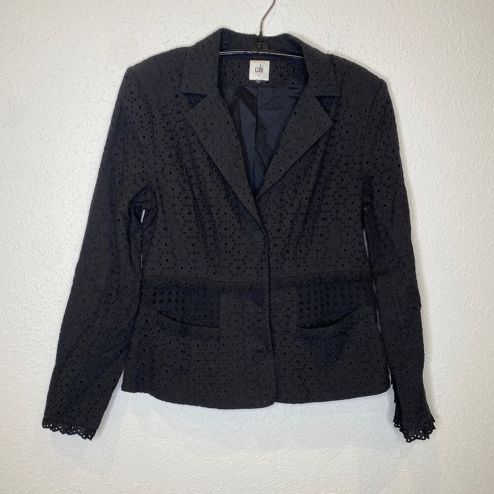 CAbi Black Flamenco Eyelet Blazer Long Sleeve Blazer Jacket EUC Sz 4